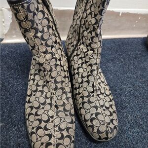 Coach Patterned Black and Cream Ankle Boots